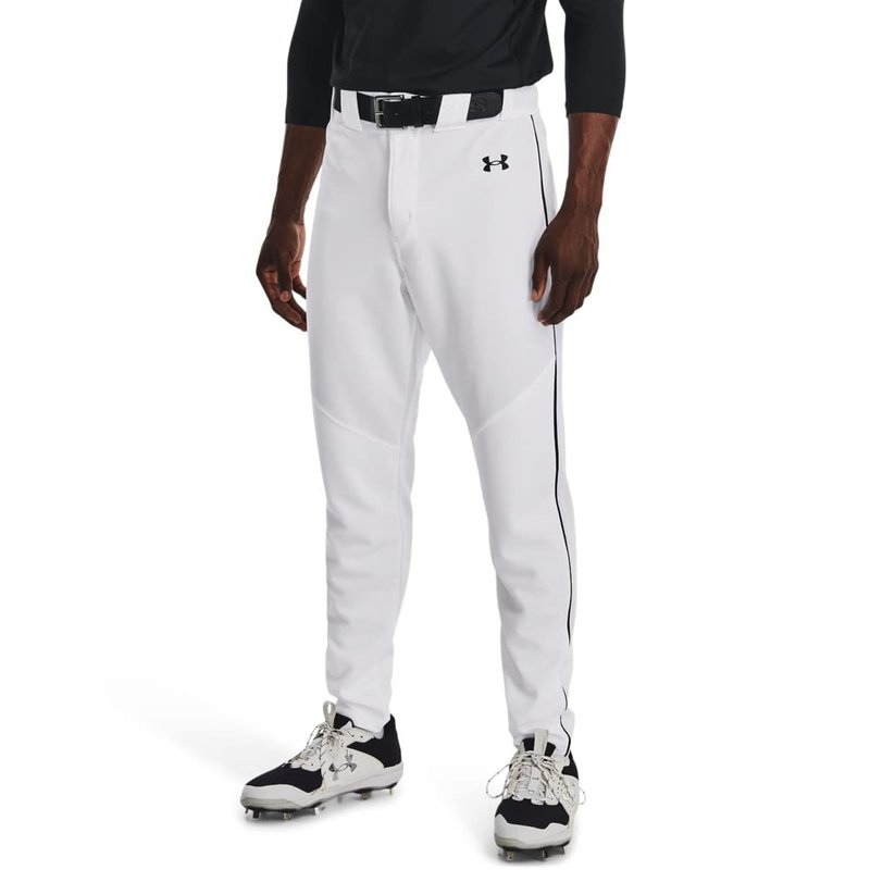 Under Armour Men's Utility Baseball Straight Leg Pant Pipe 22, (100) White/Black/Black, Large