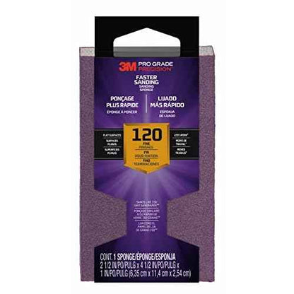 3M Pro Grade Precision Faster Sanding Block Sponge 120 grit Fine, 2.5 inch x 4.5 inch x 1 inch