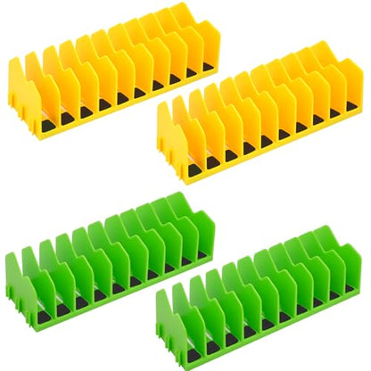 Plier Organizer, 4 Pack Pliers Organizer for Tools Cutters with Extendable Design & Non-Slip Rubber Base, 40 Slots Drawer Organizers for Tools, Wrenches, Screwdrivers,Green&Yellow