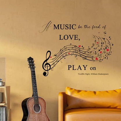 Music Quote Wall Decal,If Music Be The Food of Love Wall Sticker,Shakespeare Quote with Musical Notes for Home,Studio or Classroom