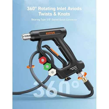 AstroAI Short Pressure Washer Gun with Swivel - High Pressure Washer with 4 Nozzles and 3/8¡± Swivel Quick Connector Plug - 4060PSI Max and Compatible with Hose, Foam Cannon Car Wash Foam Gun, Black