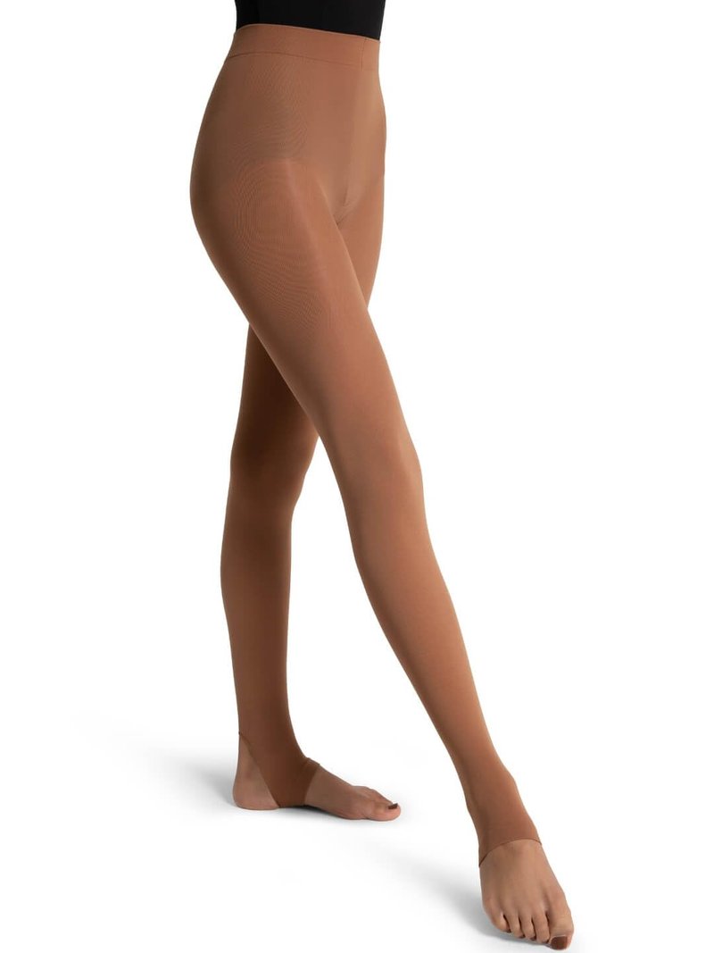 Capezio Ultra Soft Self Knit Waistband Stirrup Tight, Dark Suntan, Large/X-Large