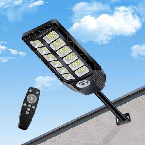 5000W Solar Lights Outdoor,IP66 Waterproof,Solar Powered Motion Sensor Street Light,6500K Dusk to Dawn 20000 Lumens LED Security Flood Light with Remote for Yard, Garden,Patio,Garage-1 Pack