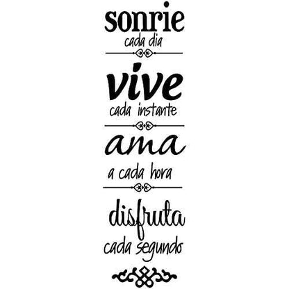 Spanish Inspirational Family Rules Wall Decal - Sonr?e, Vive, AMA Quote for Dining Room and Living Room - Removable PVC Vinyl Art - 11"x38" (Black-JWH283-Sonrie)