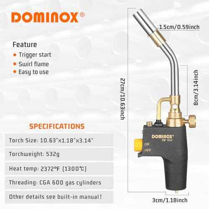 DOMINOX Propane Torch Head, High Intensity Torch Head Trigger Start Gas Torch, Soldering Torch for Propane MAP MAPP Tank, Soldering, Ignition, Barbecue, Lighting