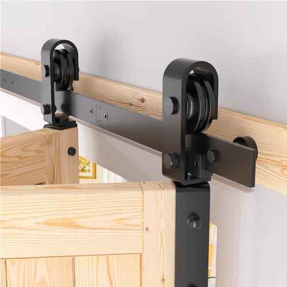 48" Bifold Barn Door Hardware Kit - Fit for 2 Bifold Doors, Black Plastic Spraying, Folding Push-Pull, Thickened Carbon Steel - Sturdy & Durable - Anti-Skipping Design (zdm-48-2)