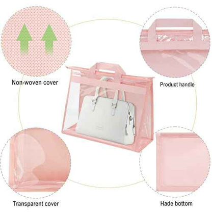 Vercord Clear PVC Handbag Dust-Free Cover Moistureproof Purse Storage Bag Organizer with Handle Zipper Space-Save Holder for Closet Pink XL 3Pcs