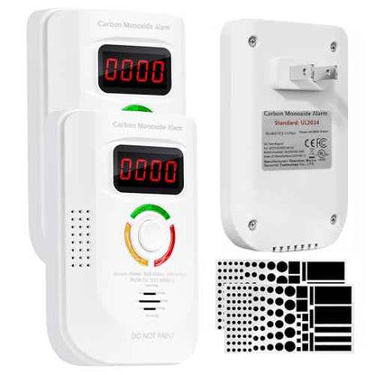 2 Pack Carbon Monoxide Detectors Plug in,Portable Carbon Monoxide Alarm with 2 Pcs LED Light Blocking Stickers,CO Detector with Digital Display,Plug-in CO Monitor,Travel Carbon Monoxide Meter