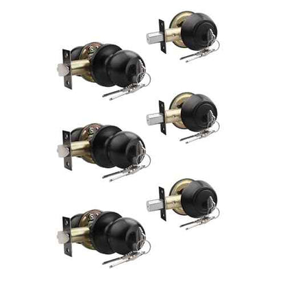 Knobonly Entry Door Knobs and Double Cylinder Deadbolt, Keyed Alike Door Handle Set with Same Keys, Combo Pack for Front Doors-Keyed on Both Side, Matte Black Finish, Contractor Pack of 3 Set