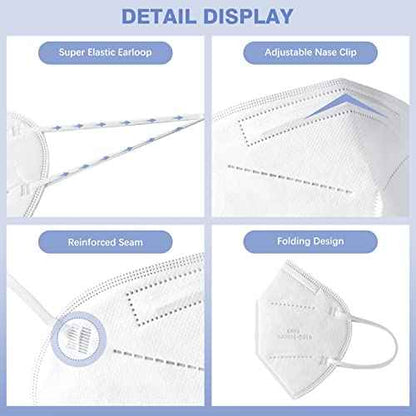 Pruk 50 Pack Masks, 5-ply Face Mask, Protective Cup Dust Mask, Disposable Mask with Nose Clip and Earloop