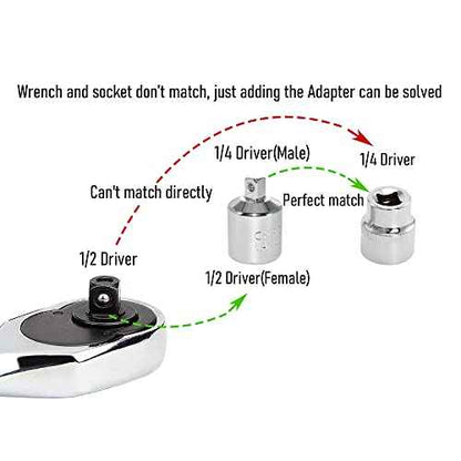 Socket Adapter 1/2" Drive (F) to 1/4"(M), CR-V, Female to Male
