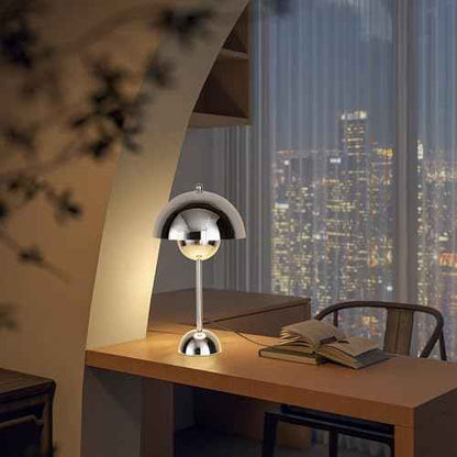 COSYLUX Modern Small Table Lamp for Bedroom, Cute Dome Shade Reflecting Light Reading Lamp for Living Room, Kid's Room, Study, Office, Beside Bedside Nightstand Desk Lamp(Chrome)