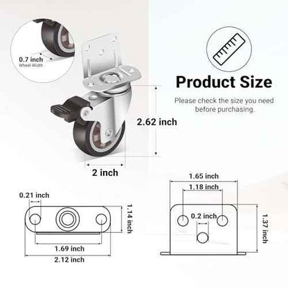 Nefish 2 Inch Side Mount Casters Wheels 12 Pack, L-Shaped Rubber Casters Wheels for Furniture, Plate Castors 2 X 4, Durable Heavy Duty Castor Wheels for Cabinet, Boxes, DIY, Desk, Table, Crib