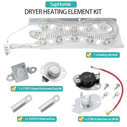 Dryer Heating Element Kit Fit for Maytag MED6630HW1 MED6230HW1 MED6230HW2 MED6230HW3 MED6230HW0 MED6630HC0 MED6630HW0 MED6630HC1 MED6630HC2 MED6230HC0 MED6230RHW0 MED6230RHW1