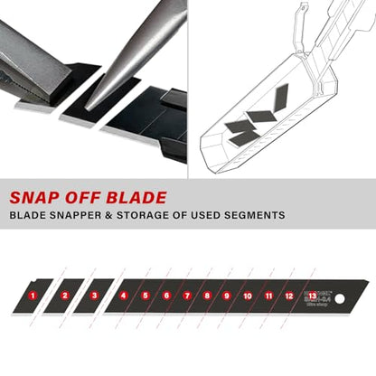 HAUTMEC 10PC 9mm Industrial Utility Knife Blades, SK2H Steel Box Cutter Replacement Rustproof Blades - for Warehouse/DIY/Light Maintenance Bottom Snap-Off & Recycling Box 25007