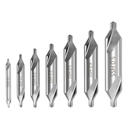 7 PCS Center Drill Bits Set, M2 High Speed Steel 60-Degree Angle Center Drill Bits Kit Countersink Tools for Lathe Metalworking Size 1.0 1.5 2.0 2.5 3.0 4.0 5.0