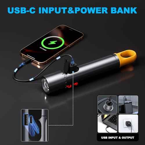 Magnetic Flashlight Rechargeable,2000LM 5000mAh Flashlights High Lumens with 9 Modes,Waterproof, Adjustable,Powerful Flash Light,Multi-Flashlights for Home,Car,Hiking,Camping