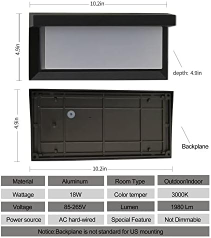 Outdoor Porch Wall Light Modern LED Wall Sconces 18W 3000K Wall Mounted Wall lamp Aluminum Wall Lights fixtures Suitable for Garage, Living Room, Terrace