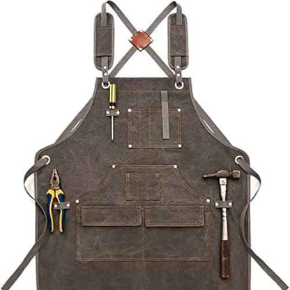 Apron with Pockets,Heavy?Duty Thick Canvas,Electrician & Gardening Tool Apron,Adjustable Cross?Back Straps,Unisex