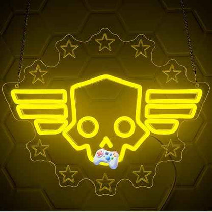 Skull Neon Sign for Wall Decor - Hero Diver Game Neon Acrylic USB Powered LED Wall Art Decor, Light Up Sign Dimmable, for Man Cave Game Room Bedroom Birthday Party Christmas 14.02" x 11.38"