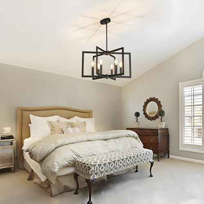 6-Light Black Chandeliers for Dining Room,Modern Farmhouse Chandelier, Pendant Lights Kitchen Island,Geometric Industrial Metal Hang Lighting Fixture for Foyer Entryway Hallway Living Room