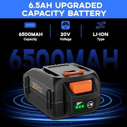 Upgraded 6.5Ah for Worx Battery 20V WA3525 for Worx 20V Max Power Share Battery WA3575 WA3520 WA3578 WA3674 WA3669 WG323 WG261 Lawn Mower Weed Eater Trimmer Blower Fan Lithium-ion