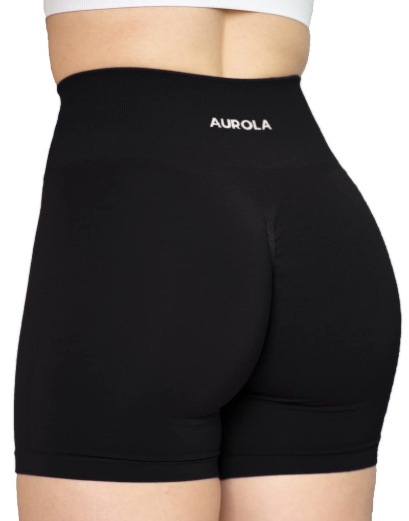 AUROLA Intensify Workout Shorts for Women Seamless Scrunch Short Gym Yoga Running Sport Active Exercise Fitness Shorts(L,Black)