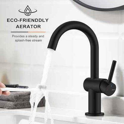 KENES Matte Black Bathroom Sink Faucet, Bathroom Faucets Single Handle Modern Prep Wet Bar Sink Faucets with Drain Assembly & Deck Plate, Farmhouse RV Camper Outdoor Utility Faucet, KE-9005B-2