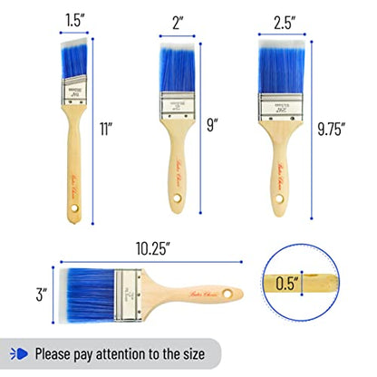 Bates 4 Pack Wood Handle Professional Wall Paint Brush Set - Trim & Sash Brushes