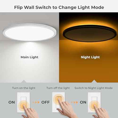 Matane 15.4in LED Flush Mount Ceiling Light with Night Light, 36W Dimmable Light Fixture, 3000K/4000K/5000K Selectable, Low Profile Ceiling Lights for Bedroom, Kitchen, Hallway, White