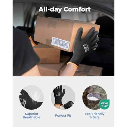 toolant Crinkle Latex Work Gloves Bulk, Rubber Coated Safety Work Gloves for Men and Women, 12 Pairs for Construction, Gardening, Warehouse (Gray, Large)