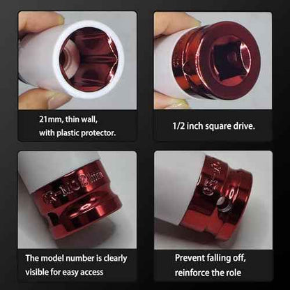 21mm 1/2" Drive Wheel Protector Impact Socket, Lug Nut Socket, Non-Marring Thin Wall Deep Socket
