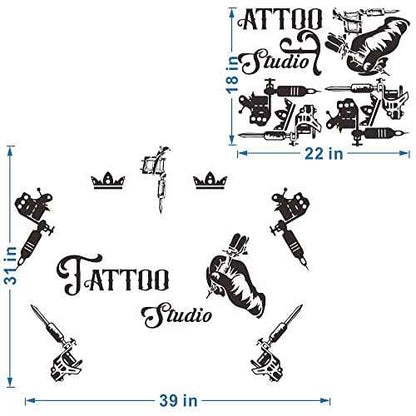 Tattoo Studio Wall Decal - Removable PVC Sticker with Tattoo Tools and Sign - Perfect Wall Art for Tattoo Shop or Parlor Decoration - 39"x31" JWH167 (Black)
