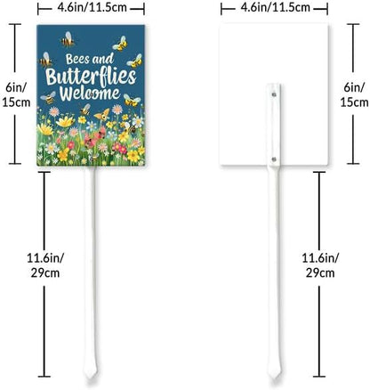 Uptell Bees Butterflies Welcome Here Yard Signs with Stakes Aluminum Sign for House/Front Door and Business Outdoor Decoration 8x12 Inch