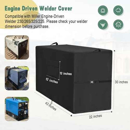 Engine Driven Welder Cover compatible with Miller Welder 230/265/325/225, 600D Heavy Duty Waterproof Welder Machine Cover with Storage Bag, Welder Covers with Handles & Buckles, Black