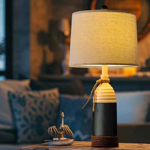 OYEARS 23.75" Table Lamp for Bedroom, Bedside Table Lamp for Living Room, Farmhouse Lamp for Nightstand, Modern Coastal Nautical Lamp Decor, Ocean Beach Style, Navy Blue