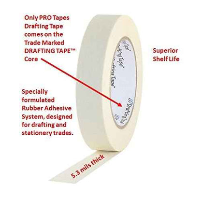 ProTapes Pro Drafting Flatback Paper Masking Tape specially formulated with a low tack adhesive system designed for the drafting and stationary trades, 60 yds Length x 1/2" Width (Pack of 1)