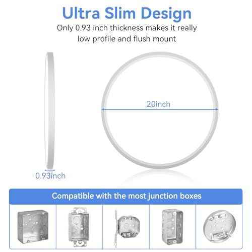 hunhun 20 Inch Dimmable 50W 5200M LED Flush Mount Ceiling Light Large Ceiling Light Fixture,3000K/4500K/6000K Selectable,Ultra Thin Flat Ceiling Lamp for Kitchen, Bedroom, Living Room(White,1Pack)