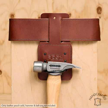 FESA Leather Hammer Holder for Belt - Top Grain Leather Hammer Holster with Steel Hammer Loop & Reinforced Heavy Duty Rivets - Fits Belts up to 3" - Handcrafted