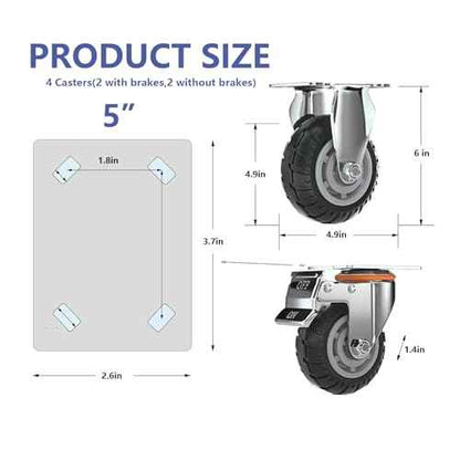 5 inch Caster Wheels with Brake 2200lbs,Heavy Duty Casters Set of 4 for Cart, Trolleys, Furniture and Workbench(2PCS Fixed Caster Wheels 2PCS Locking Swivel Casters)