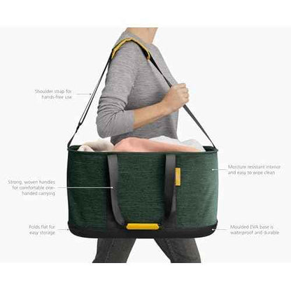 Joseph Joseph Hold-All Collapsible 45L/11.89 Gallon Outdoor Washing Laundry Basket with Shoulder Strap, Durable Fabric, Waterproof Base (Dark Green)