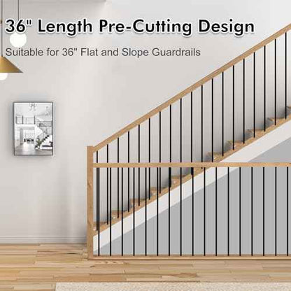 10 Pack Iron Stair Balusters, 36"" Balusters for Staircase Interior, Stair Spindles Hollow Single Basket with Knuckles Double Twist 1/2"" Square Metal Stair Wrought Iron Balusters, Black
