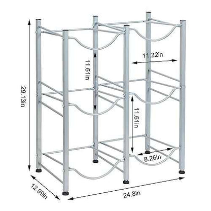 Nandae Water Cooler Jug Rack, 3-Tier Heavy Duty Water Bottle Holder Storage Rack 5 Gallon Water Jug Holder for 6 Bottle, Sliver