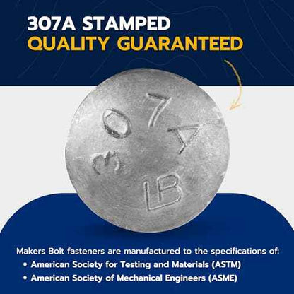 3/8" x 6" (50 Pack) Galvanized Carriage Bolt Kit, Grade 307A, Hot Dip Galvanized for Exterior Use by Makers Bolt