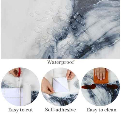 VaryPaper 15.7''x78.7'' Navy Blue and White Marble Wallpaper Peel and Stick Countertops Waterproof Marble Contact Paper for Table Desk Counter Top Vinyl Wrap Removable Granite Wall Paper for Kitchen