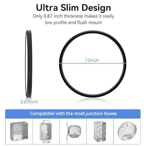 4 Pack 12 Inch Dimmable LED Flush Mount Ceiling Light Fixture 28W 3200LM 5 Color Temperature in One Super Slim Round Ceiling Lamp Low Profile Ceiling Lights for Living Bedroom Kitchen Laundry Black