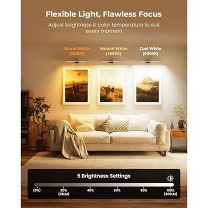 2 Pack Picture Light for Wall Rechargeable Art Light with Remote, 3 Colors & 5 Brightness Levels, 12000mAh Battery Operated Lights for Pictures,Painting,Gallery, Bedroom, Hallway, Frame, Living Room
