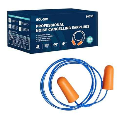NRR 33dB-Foam Ear Plugs with Cord,Individually Packed,100 Pairs/Box,for Work & Construction Site,Orange
