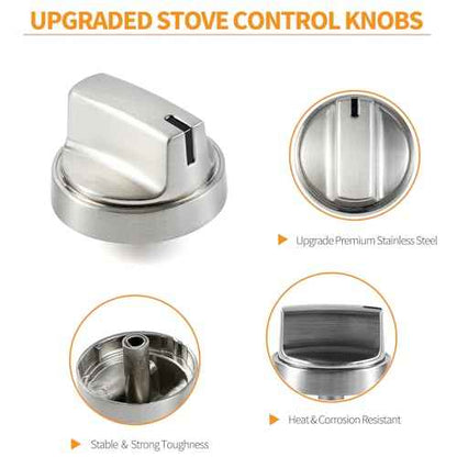 atgestore WB03X29300 Stainless Steel Stove Knobs Replacement for GE Stove Parts Gas Range Knobs JGP3030SLSS JGP3036SL1SS JGP3030SL1SS GE Cooktop Knob Metal Control Surface Burner Knobs 4 Pcs
