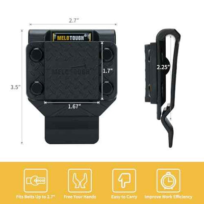 MELOTOUGH Magnetic Tool Holder Strong Magnetic Belt Clip for Screws,Nails,Wrench,Hammer,Pliers,Screwdriver,Trowel,Sockets - Fits Up to 2.7" Belt (Black)